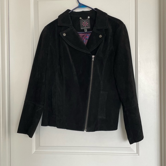 Isaac Mizrahi Suede Moto Jacket Women’s Biker Leather Zip Designer Classic Coat - Picture 2 of 9